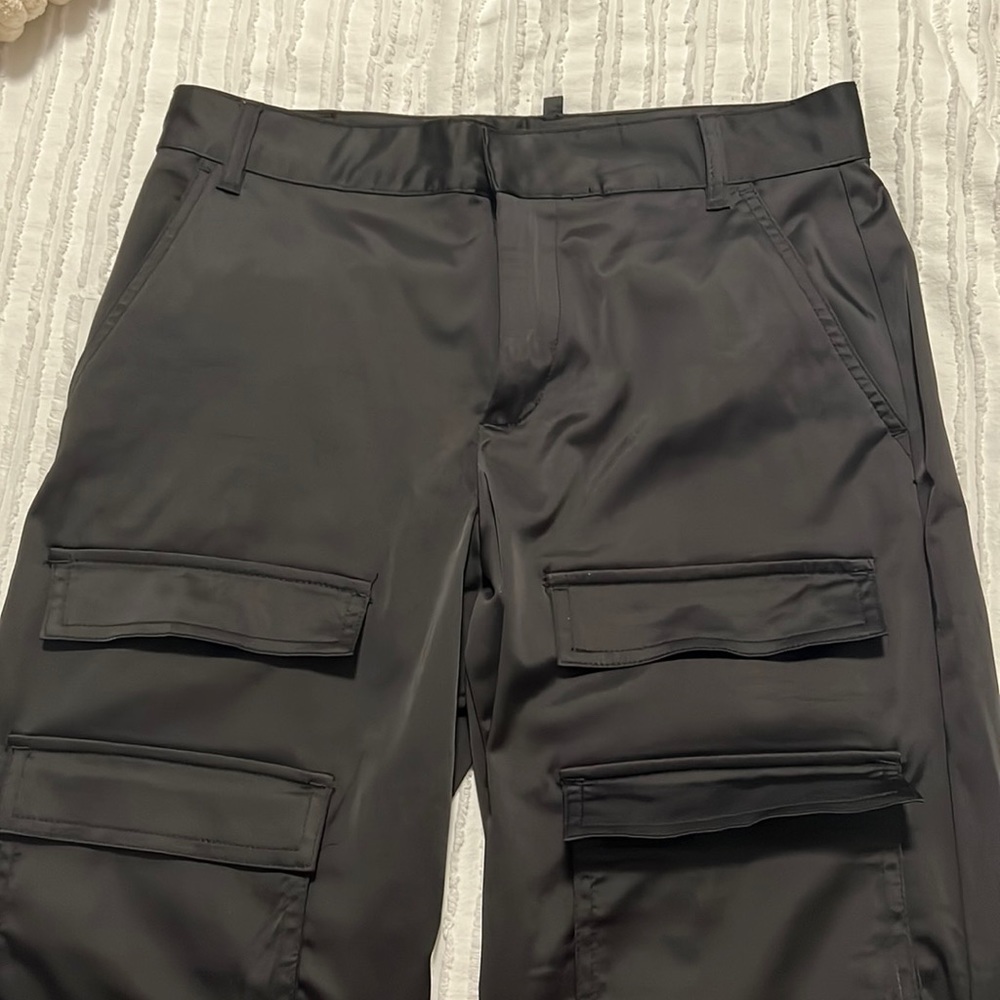 Zara satin cargo pants wide straight leg